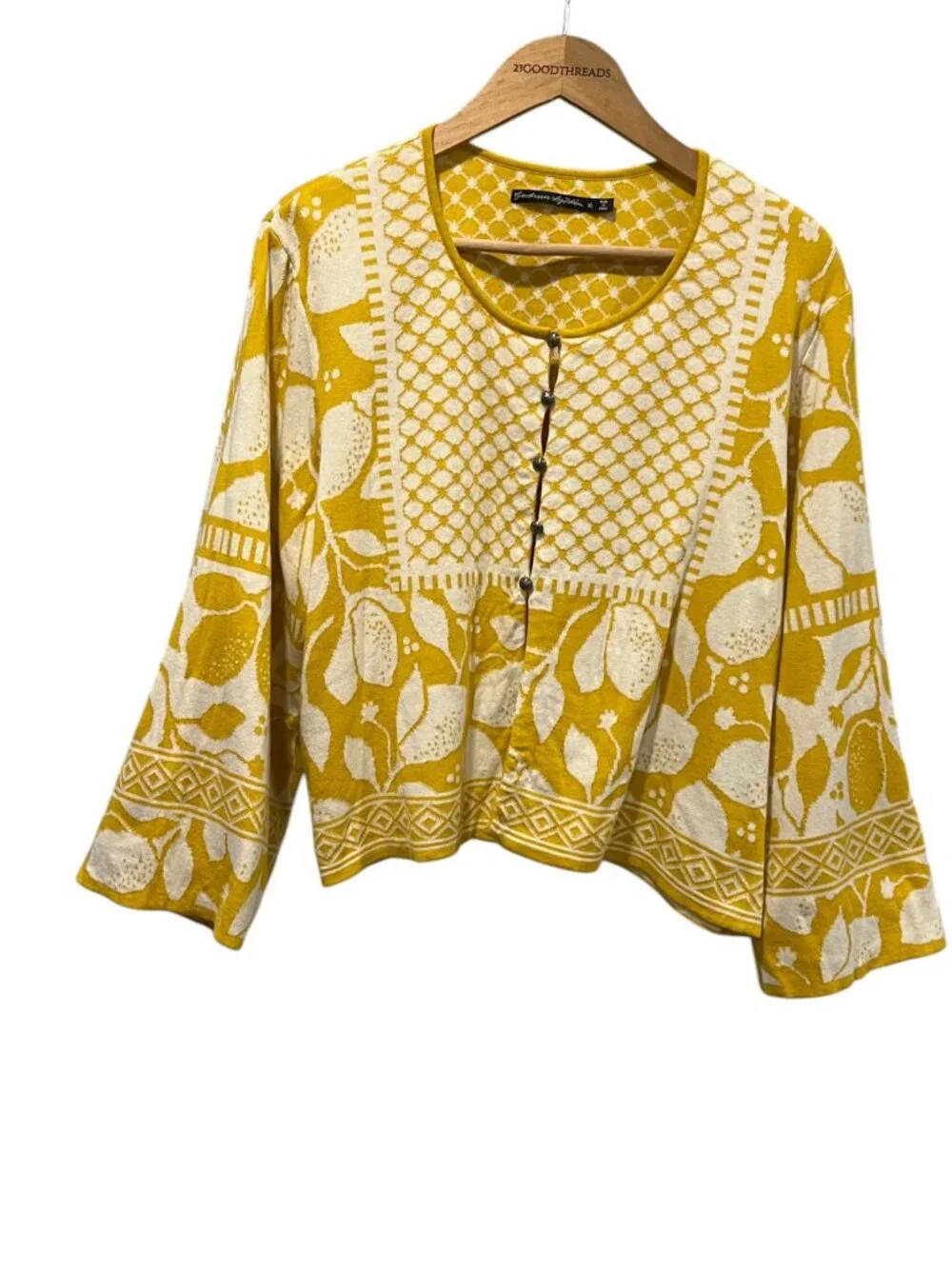 Gudren Sjoeden Anemone Jacquard Knit Cardigan Lemon Yellow, XL